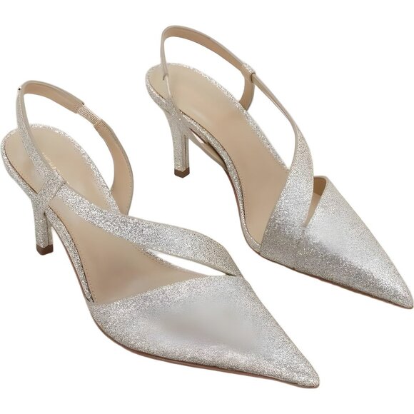 Michael Kors Jaida Glitter Pointed Toe Slingback Pumps Gold US 7M - Picture 4 of 6